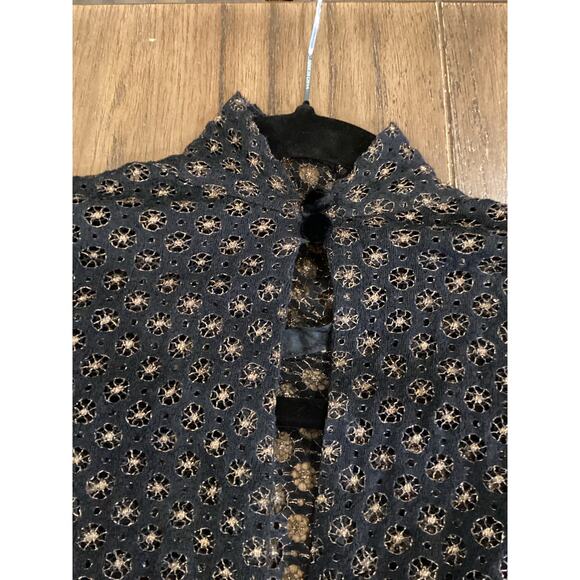 Fernando Sanchez Vintage brocade eyelet Long Sleeve black gold midi retro Dress - Picture 16 of 16